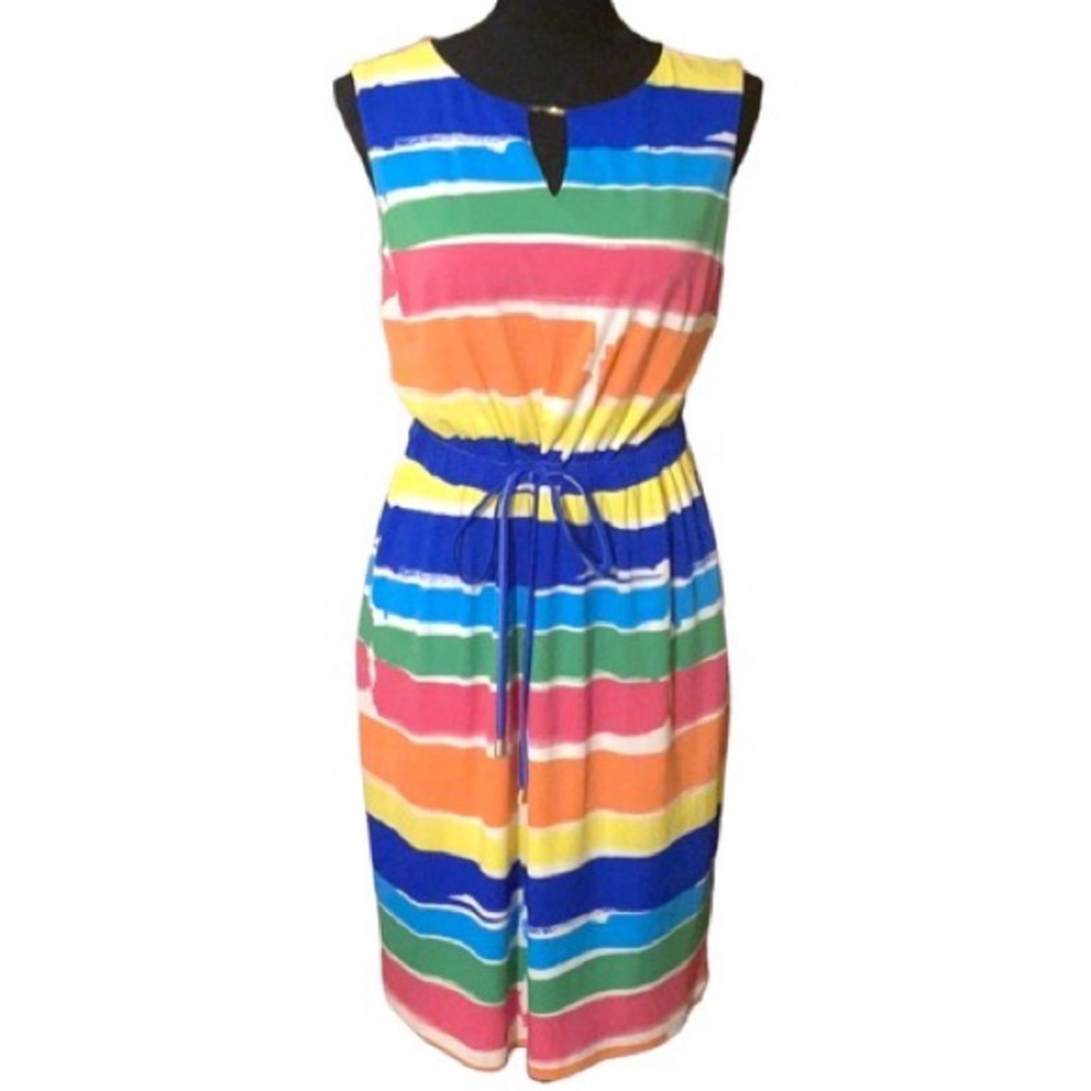 Ellen Tracy Multicolor Striped Sleeveless Midi Dress Size 4